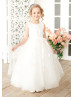 Ivory Lace Tulle 3D Flowers Country Flower Girl Dress